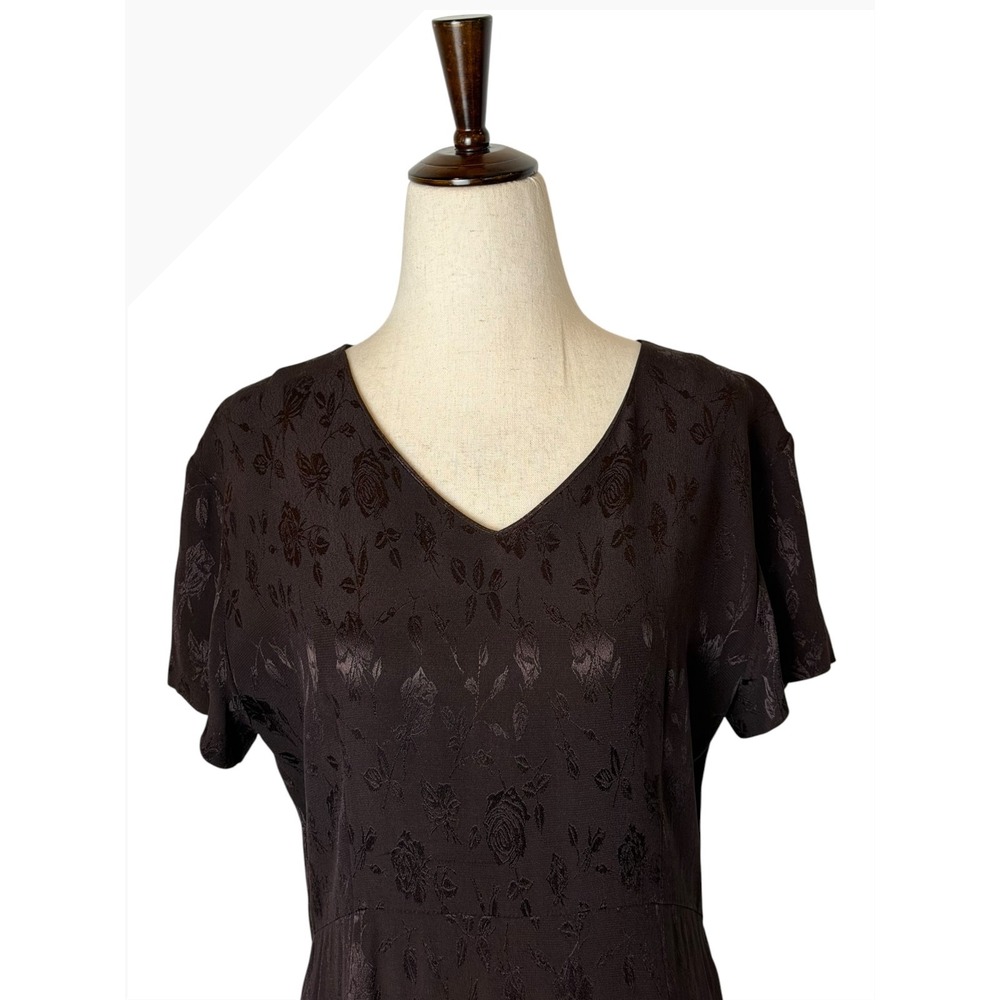 Laura Ashley Vintage 90s Dress Women 8 Brown Floral Jacquard Maxi Cottagecore - Picture 4 of 11